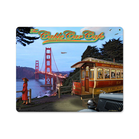 Cable Car Cafe Metal Sign Wall Decor 15 x 12