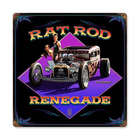Rat Rod Renegade Metal Sign Wall Decor 12 x 12