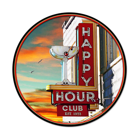 Happy Hour Metal Sign Wall Decor 28 x 28