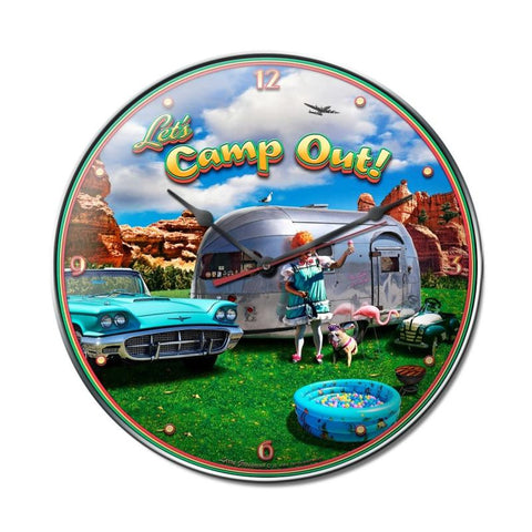 Camp Out Clock Metal Sign Wall Decor 14 x 14
