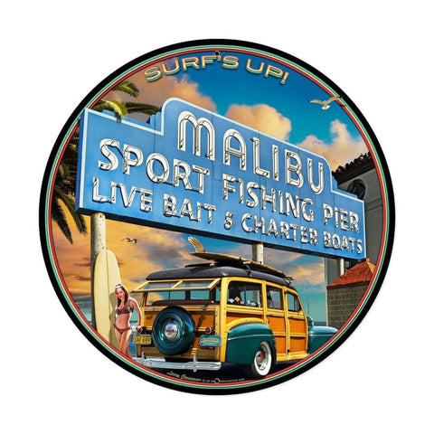 Malibu Pier Metal Sign Wall Decor 28 x 28