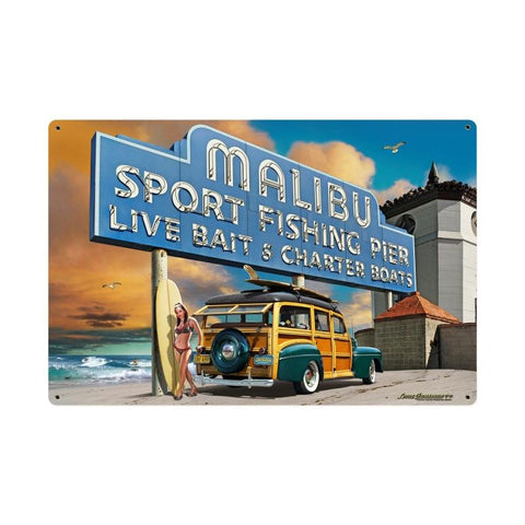 Malibu Pier Metal Sign Wall Decor 36 x 24