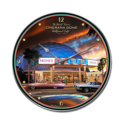 Cinerama Dome Clock Metal Sign Wall Decor 14 x 14