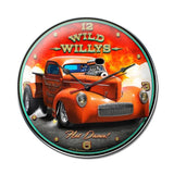 Wild Willys Hot Damn Hot Rod Clock Metal Sign Wall Decor 14 x 14