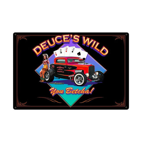 Deuces Wild Metal Sign Wall Decor 36 x 24