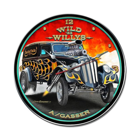 Wild Willys Clock Metal Sign Wall Decor 14 x 14
