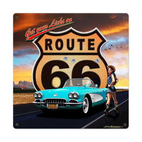 Route 66 Girl Metal Sign Wall Decor 12 x 12