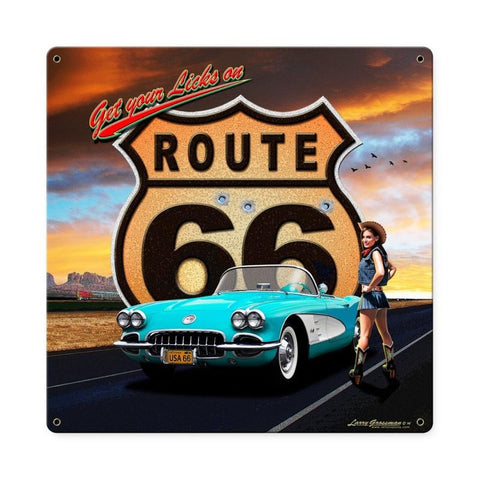 Route 66 Girl Metal Sign Wall Decor 18 x 18