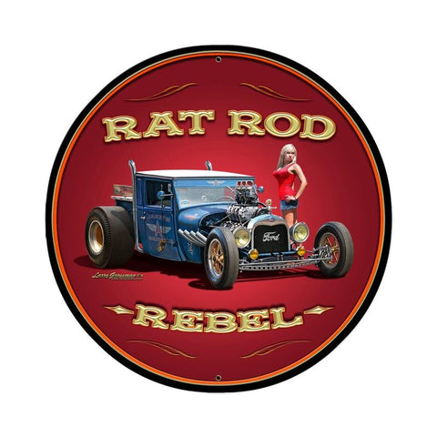 Rat Rod Rebel Metal Sign Wall Decor 28 x 28
