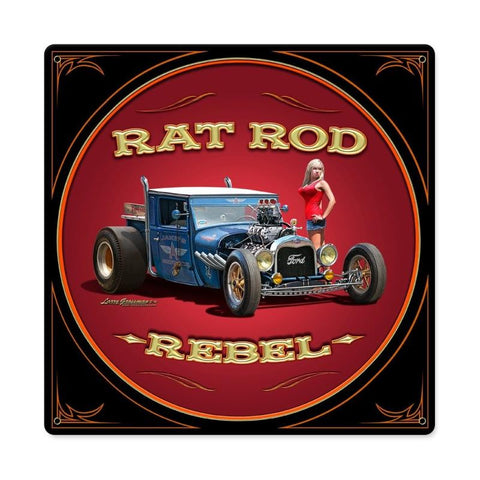 Rat Rod Rebel Metal Sign Wall Decor 12 x 12
