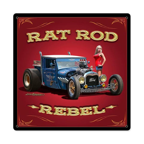 Rat Rod Rebel Metal Sign Wall Decor 12 x 12
