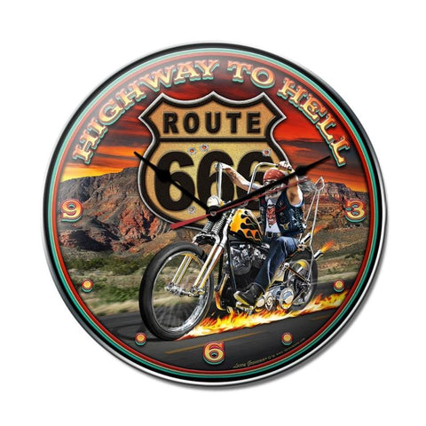 Highway to Hell Clock Metal Sign Wall Decor 14 x 14
