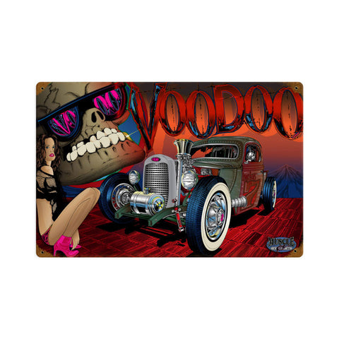 Rat Rod Voodoo Metal Sign Wall Decor 18 x 12