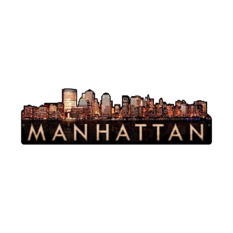 Manhattan Skyline Metal Sign Wall Decor 29 x 9