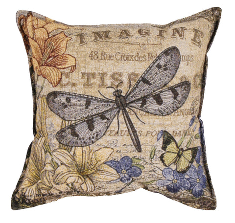 Vintage Dragonfly Tapestry Pillow