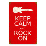 Keep Calm and Rock On Metal Sign Wall Decor 12 x 18