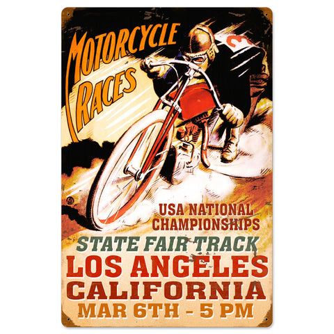 LA Motorcycle Races Metal Sign Wall Decor 16 x 24