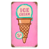 Ice Cream Cone Metal Sign Wall Decor 8 x 14