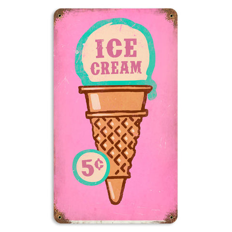 Ice Cream Cone Metal Sign Wall Decor 8 x 14