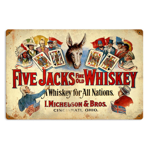 Five Jacks Whiskey Metal Sign Wall Decor 18 x 12