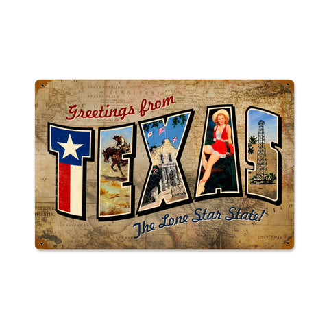 Texas Postcard Metal Sign Wall Decor 18 x 12