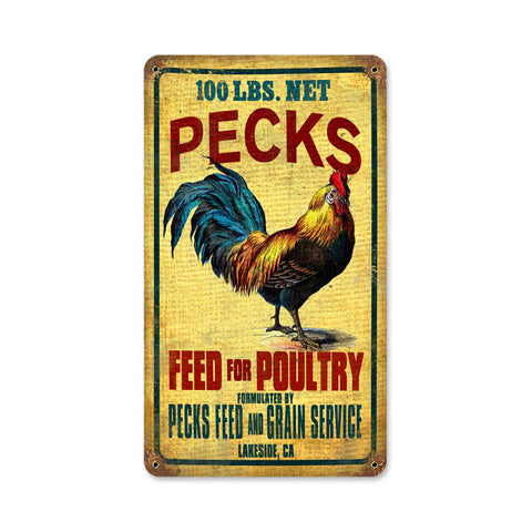 Rooster Feed Metal Sign Wall Decor 8 x 14