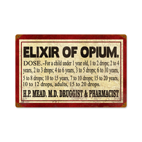 Elixer of Opium Metal Sign Wall Decor 18 x 12