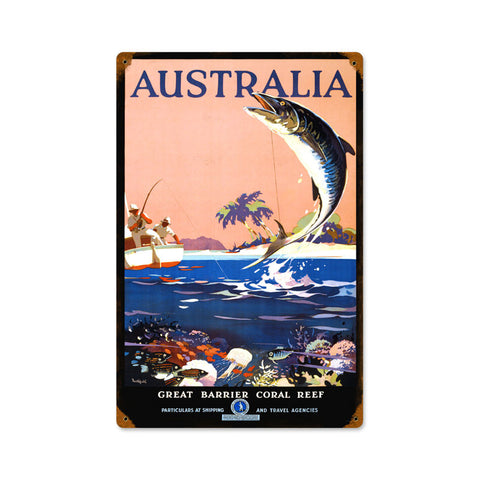 Australian Fishing Metal Sign Wall Decor 12 x 18