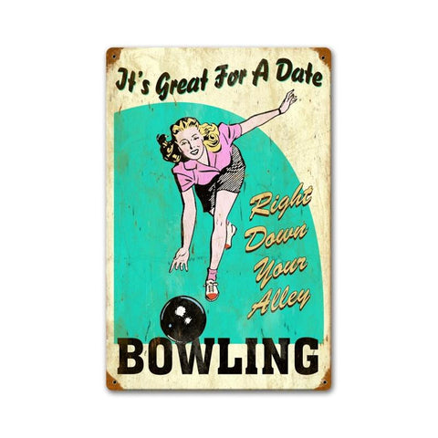 Great for Date Bowling Metal Sign Wall Decor 12 x 18