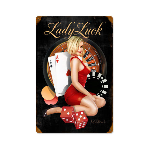 Lady Luck Metal Sign Wall Decor 12 x 18