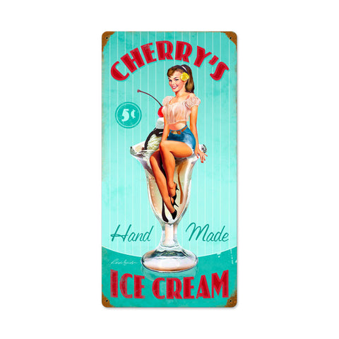 Cherry's Ice Cream Metal Sign Wall Decor 12 x 24