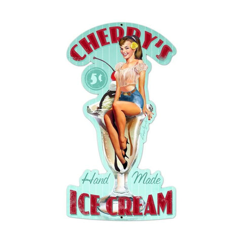 Ice Cream Cherries Metal Sign Wall Decor 13 x 24
