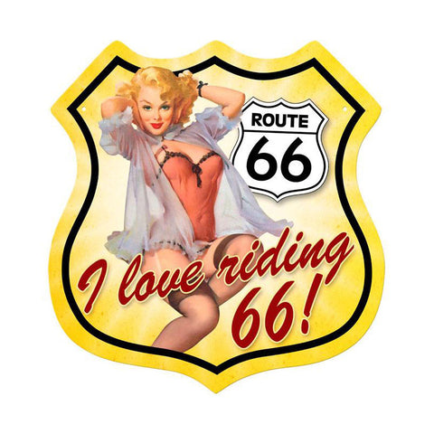 Route 66 Pinup Metal Sign Wall Decor 15 x 15