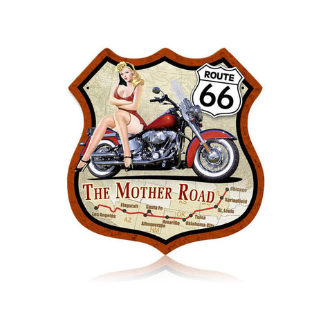 Route 66  Pinup Bike Metal Sign Wall Decor 15 x 15