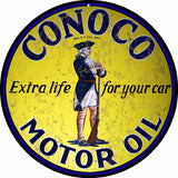 Vintage Conoco Motor Oil Sign Round 14