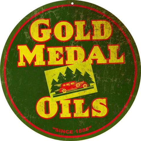 Vintage Gold Medal Oil Sign 14 Round