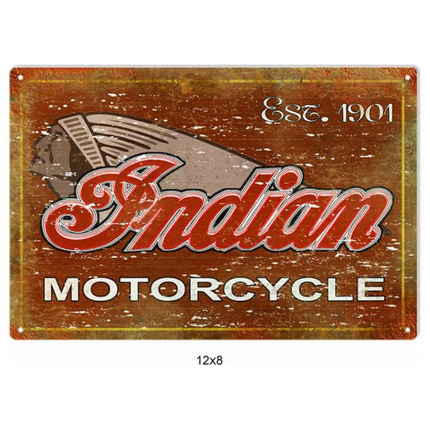 Classic Indian Motorcycle Sign 8x12