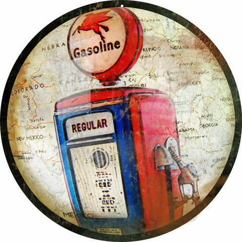 Vintage Gasoline Sign 14 Round