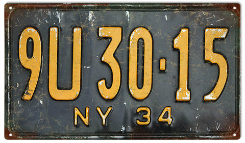 Vintage Old NY License Plate Sign 8x14