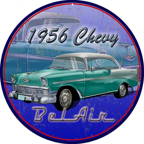 Vintage 1956 Chevy Bel Air Sign 14 Round