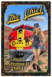 Vintage The Chief Pin Up Girl Sign 16x24