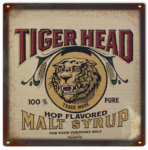 Vintage Tiger Head Syrup Sign 12x12