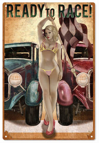 Ready To Race Hot Rod Pin Up Girl Sign 16x24