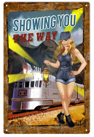 Vintage Railroad Sexy Pin Up Girl Metal Sign