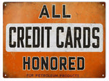 Vintage Credit Card Motor Oil Sign 9x12