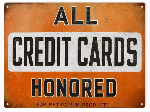 Vintage Credit Card Motor Oil Sign 9x12