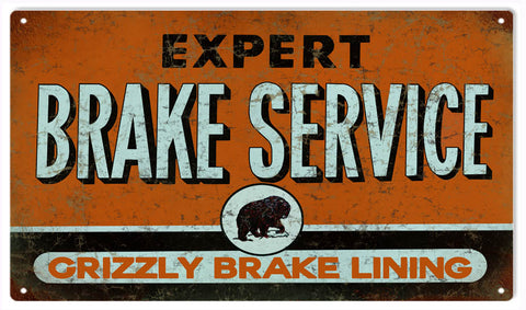 Vintage Grizzly Brake Service Sign 8x14