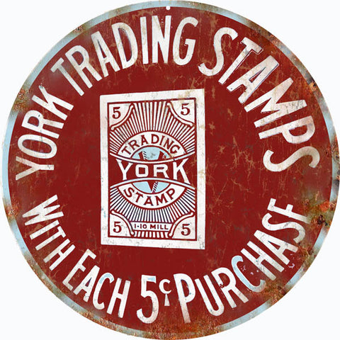 Vintage York Trading Stamps Sign 14 Round