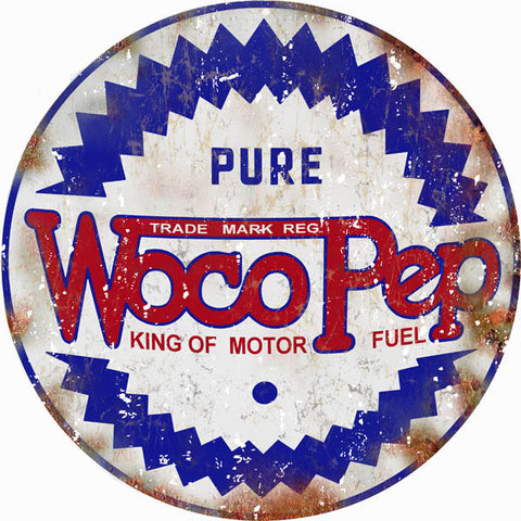 Vintage Woco Pep Motor Oil Sign 18 Round