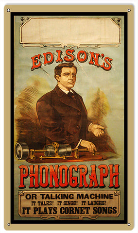 Vintage Edison Phonograph Sign 8x14